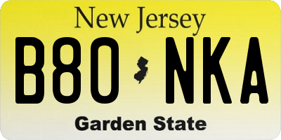 NJ license plate B80NKA