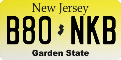 NJ license plate B80NKB