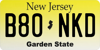 NJ license plate B80NKD