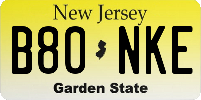 NJ license plate B80NKE