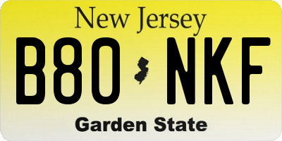 NJ license plate B80NKF