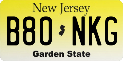 NJ license plate B80NKG