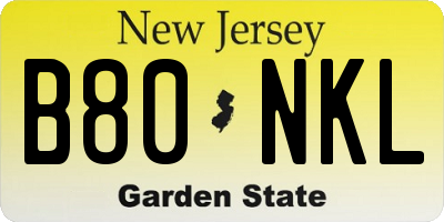 NJ license plate B80NKL