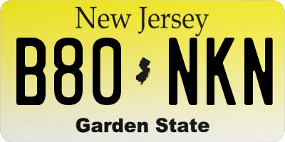 NJ license plate B80NKN