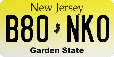 NJ license plate B80NKO