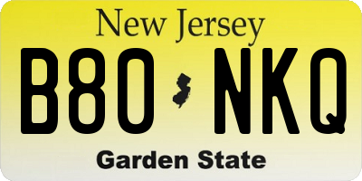 NJ license plate B80NKQ