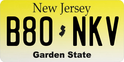 NJ license plate B80NKV