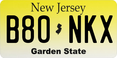 NJ license plate B80NKX
