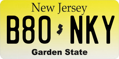NJ license plate B80NKY