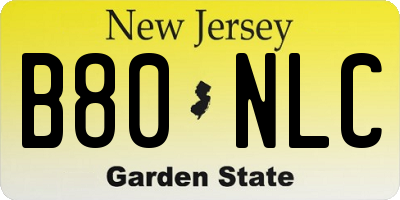 NJ license plate B80NLC