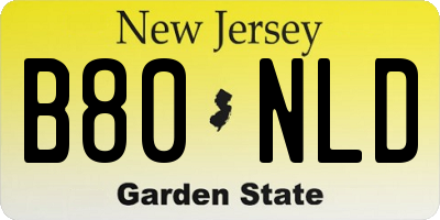NJ license plate B80NLD