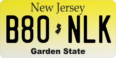 NJ license plate B80NLK