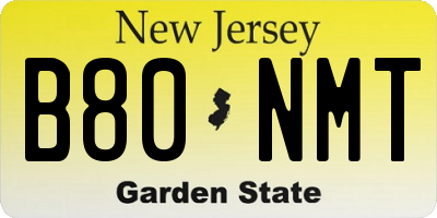 NJ license plate B80NMT