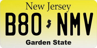 NJ license plate B80NMV