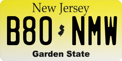 NJ license plate B80NMW