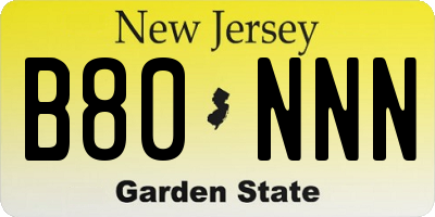 NJ license plate B80NNN