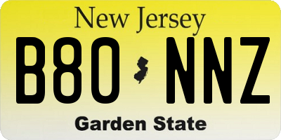 NJ license plate B80NNZ