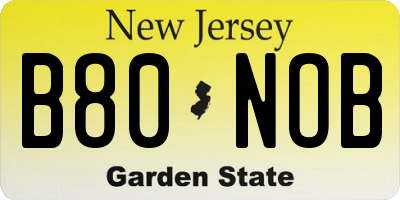 NJ license plate B80NOB