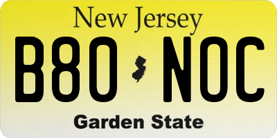 NJ license plate B80NOC