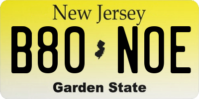 NJ license plate B80NOE