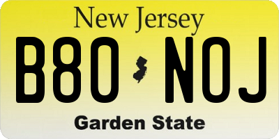 NJ license plate B80NOJ