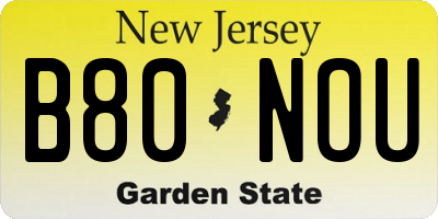 NJ license plate B80NOU