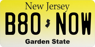 NJ license plate B80NOW