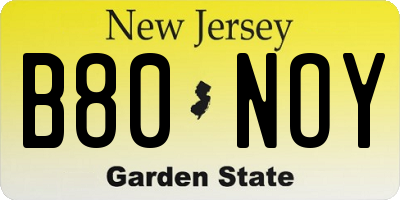 NJ license plate B80NOY