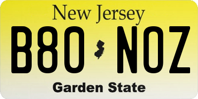 NJ license plate B80NOZ