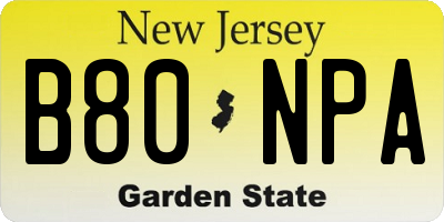 NJ license plate B80NPA
