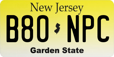 NJ license plate B80NPC