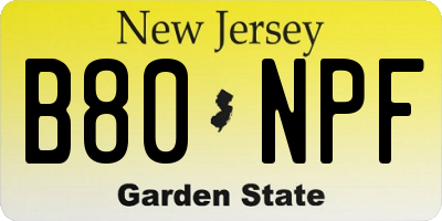 NJ license plate B80NPF