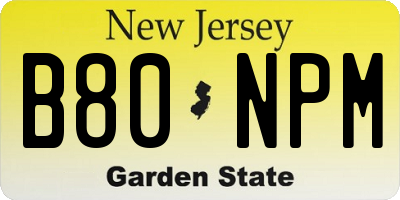 NJ license plate B80NPM