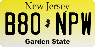 NJ license plate B80NPW