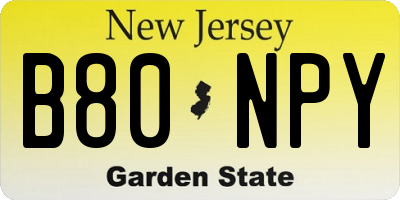 NJ license plate B80NPY