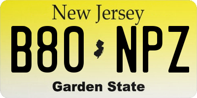 NJ license plate B80NPZ