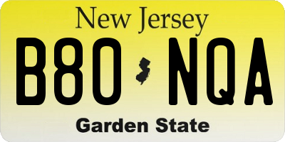 NJ license plate B80NQA