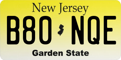 NJ license plate B80NQE