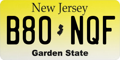 NJ license plate B80NQF