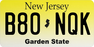 NJ license plate B80NQK