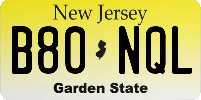 NJ license plate B80NQL