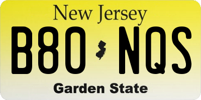 NJ license plate B80NQS