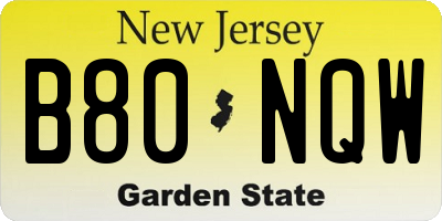 NJ license plate B80NQW