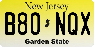 NJ license plate B80NQX