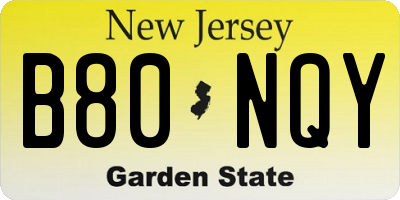 NJ license plate B80NQY