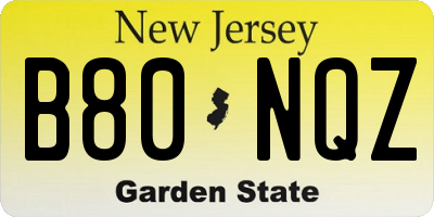 NJ license plate B80NQZ