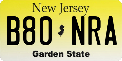 NJ license plate B80NRA