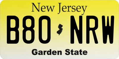 NJ license plate B80NRW