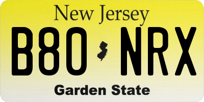 NJ license plate B80NRX