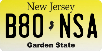 NJ license plate B80NSA